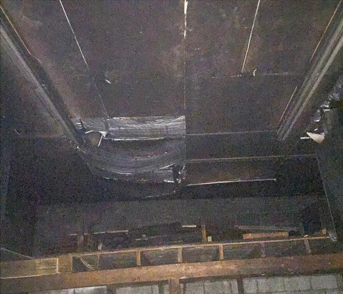 Soot damage on ceiling