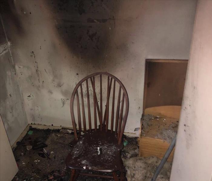Burnt chair after fire 