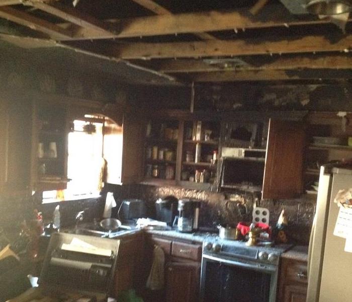 Fire damage in kitchen. 
